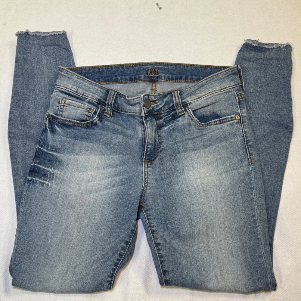Kut‎ from the Kloth Ankle Skinny Jeans Light Wash Distressed Frayed Hem Size 4